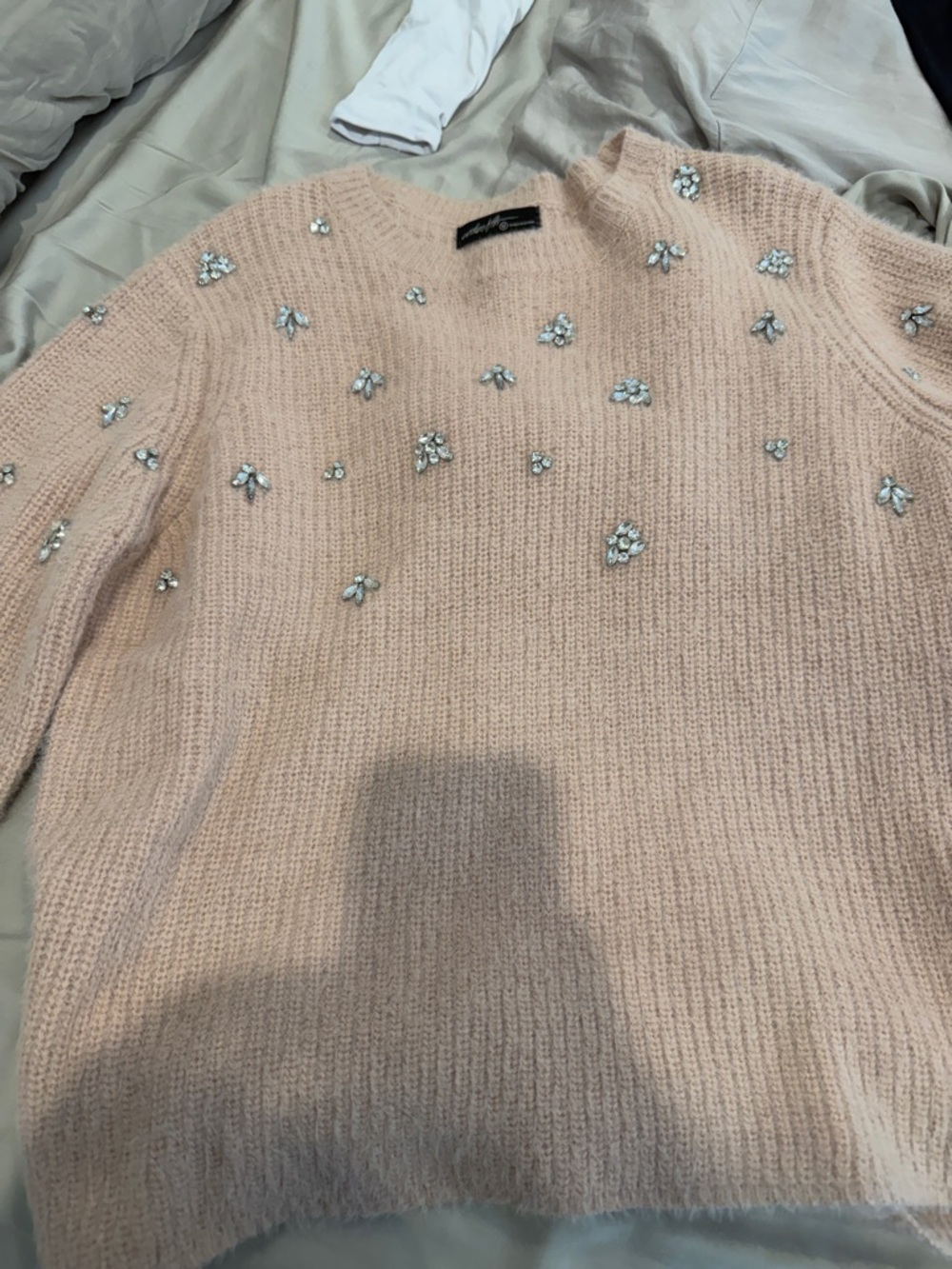 Embellished Crewneck Sweater in Soft Blush